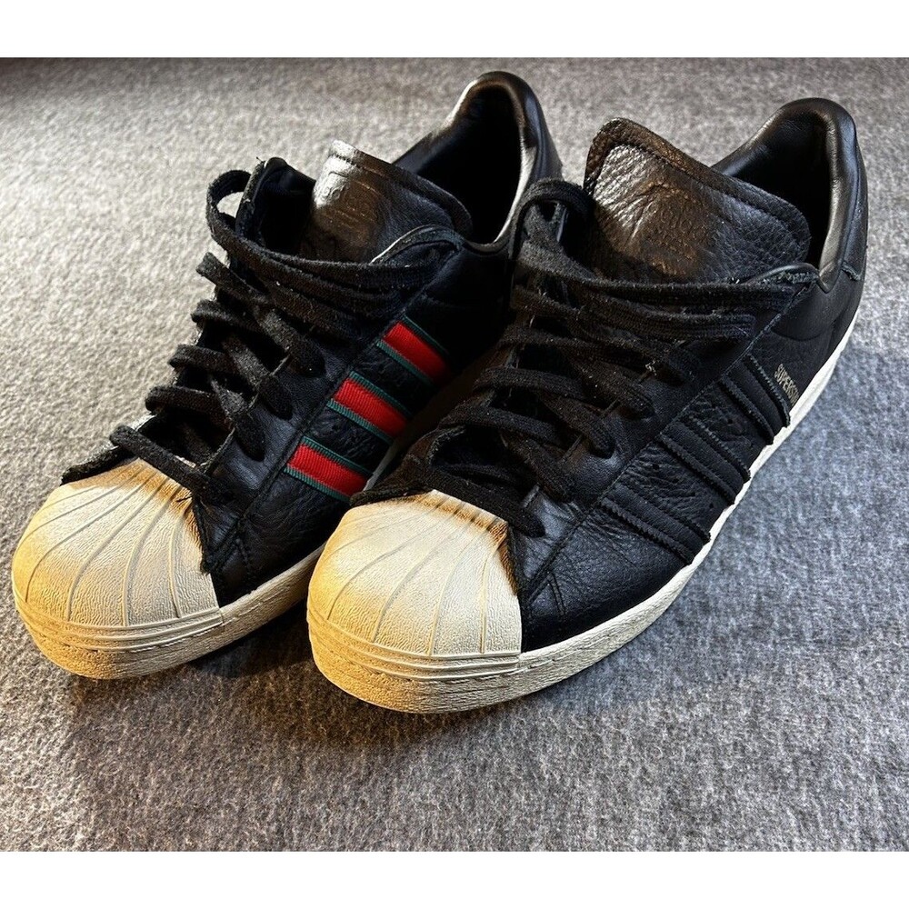RARE 2017 VTG Adidas Originals Superstar 80s Core Black Red Green Stripes Sz 13